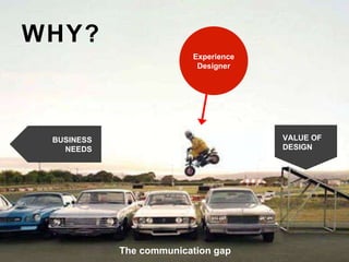 WHY? Experience Designer The communication gap BUSINESS NEEDS VALUE OF DESIGN 