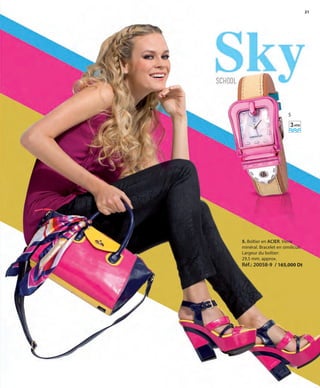 21
5. Boîtier en ACIER. Verre
minéral. Bracelet en similicuir.
Largeur du boîtier:
29,5 mm. approx.
Réf.: 20058-9 / 165,000 Dt
3ATM
5
OK-20-21 TUN COMP STILO1_Maquetación 1 24/01/13 20:26 Página 2
 