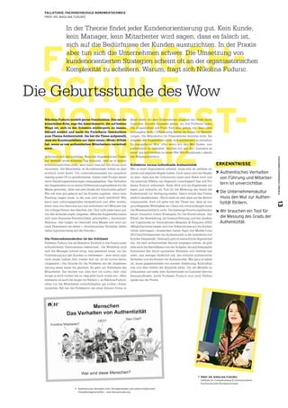 FACHHOCH-
SCHULE
NORDWEST-
SCHWEIZ
CUSTOMEREXPERIENCEFORUM913
FALLSTUDIE: FACHHOCHSCHULE NORDWESTSCHWEIZ
PROF. DR. NIKOLINA FUDURIC
Die Geburtsstunde des Wow
Nikolina Fuduric erzählt gerne Geschichten. Das sei ihr
kroatisches Erbe, sagt die Amerikanerin, die auf besten
Wege ist, sich in der Schweiz einbürgern zu lassen.
Aktuell erzählt und sucht die Forscherin Geschichten
zum Thema Authentizität. Sie hat die These aufgestellt,
dass ein Kundenerlebnis nur dann einen «Wow»-Effekt
hat, wenn es von authentischen Mitarbeitern vermittelt
wird.
Jeder kann sich das vorstellen: Wenn der Angestellte am Tresen
nur deshalb einen schönen Tag wünscht, weil es in seinen
Arbeitsvorschriften steht, dann kann man auf den Gruss auch
verzichten. Die Mitarbeiter im Kundenkontakt haben es aber
wirklich nicht leicht: Um unternehmensweit ein standard-
mässig gutes CX zu gewährleisten, haben viele Firmen detail-
lierte Handlungsanweisungen herausgegeben. Das Verhalten
der Angestellten ist zu einem Differenzierungsmerkmal für die
Marke geworden. Aber wie weit dürfen die Vorschriften gehen?
Wie soll man gut gelaunt auf die Kunden zugehen, wenn man
Kleidung tragen muss, in der man sich nicht wohlfühlt? Wie
kann man ordnungsgemäss sympathisch und offen wirken,
wenn man von Haus aus nun mal schüchtern ist? Mitunter hat
die richtige Person den falschen Job. Und nicht jeder kann gut
mit den Anforderungen umgehen: «Manche Angestellte haben
sich eine Business-Persönlichkeit geschaffen.», konstatiert
Nikolina. «Sie tragen im Geschäft eine Maske und sind nur
nach Feierabend sie selber.» «Authentisches Verhalten bleibt
dabei logischerweise auf der Strecke.»
Die Unternehmenskultur ist der Schlüssel
Professor Fuduric hat als Beraterin Einblick in die Praxis unter-
schiedlichster Unternehmen bekommen. «Im Workshop sind
sich die Manager schnell einig, was passieren muss, um die
Orientierung auf den Kunden zu verbessern – aber wenn man
nach einem halben Jahr wieder dort ist, ist oft nichts davon
umgesetzt.» Die Gründe für die Probleme bei der Implemen-
tierung seien meist die gleichen. Es geht um Vorbehalte der
Mitarbeiter. Sie reichen von «das darf ich nicht» über «das
bringt ja doch nichts» bis zu «das geht mich nichts an». «Sehr
verbreitet ist auch die Angst vor Fehlern.», so Nikolina Fuduric.
«Also tun die Mitarbeiter vorsichtshalber gar nichts.» Einen
typischen Fall hat die Professorin bei einer kleinen Firma in
Basel erlebt: «In dem Unternehmen wussten die Chefs durch
Customer Journey Analysen genau, wo ihre Probleme lagen.
Die Angestellten am Front End aber gaben vor, dass alles
reibungslos laufe.» Offenkundig hatten sie Angst vor Verände-
rungen. Die Mikrokultur im Unternehmen stimmte nicht. Sie
erlaubte den Angestellten nicht, sich authentisch zu verhalten.
Es mangelte an Mut. «Nur wenn wir den Mut finden, uns
authentisch zu verhalten, brechen wir aus den ‚business as
usual’ aus und kommen zu neuen Win-Win-Situationen.», glaubt
die Wissenschaftlerin.
Kollektive versus individuelle Authentizität
Wer in einer Organisation arbeitet, muss sich an zahllose im-
plizite und explizite Regeln halten. Doch wann sind die Regeln
so starr, dass aus der Community quasi eine Sekte wird und
die positiven Effekte ins Gegenteil umschlagen? Das will Pro-
fessor Fuduric erforschen. Ende 2014 will sie Ergebnisse vor-
legen und vielleicht ein Tool für die Messung des Grads der
Authentizität zur Verfügung stellen. Damit würde das Thema
endlich akademisiert. «Noch steht es weit oben auf der Bedürf-
nispyramide, doch ich gehe von der These aus, dass es von
grundlegender Wichtigkeit ist.» Ganz von vorne anfangen muss
die Wissenschaftlerin nicht. Die bisherige Forschungsliteratur
kennt immerhin schon Strategien für die Konstruktion, den
Erhalt, die Verstärkung, die Instand-Setzung und den Ausbau
von Legitimität im Unternehmen (Beaulieu  Pasquero 2003).
«Möglicherweise lassen sich hier Erkenntnisse auf die Authen-
tizität übertragen.» Ausserdem haben Yagil und Medler-Liraz
2013 fünf Dimensionen von Authentizität in der Interaktion mit
Kunden festgestellt. Demnach gibt es menschliche Eigenschaf-
ten, die dem authentischen Service entgegen stehen, es gibt
aber auch die Identifikation mit der Aufgabe, die psychologische
Autonomie (die durch spontanes Verhalten und Gefühle mal
mehr, mal weniger förderlich ist), das ehrliche authentische
Verhalten und die Kosten von Authentizität. Wer ganz er selber
ist, muss gegebenenfalls mit sozialer Ablehnung, Kontrollver-
lust und dem Gefühl der Illoyalität leben. Um die Modelle zu
diskutieren und mehr über Authentizität im Customer Service
herauszufinden, sucht Professor Fuduric nun noch Fallbei-
spiele aus der Praxis.
ERKENNTNISSE
Authentisches Verhalten
von Führung und Mitarbei­
tern ist unverzichtbar.
Die Unternehmenskultur
muss den Mut zur Authen-
tizität fördern.
Wir brauchen ein Tool für ­
die Messung des Grads der
Authentizität.
In der Theorie findet jeder Kundenorientierung gut. Kein Kunde, ­­
kein Manager, kein Mitarbeiter wird sagen, dass es falsch ist,
sich auf die Bedürfnisse der Kunden auszurichten. In der Praxis
aber tun sich die Unternehmen schwer. Die Umsetzung von
­kunden­orientierten Strategien scheint oft an der organisatorischen
Komplexität zu scheitern. Warum, fragt sich Nikolina Fuduric.
	PROF. DR. NIKOLINA FUDURIC 
Institute for Competiveness  Communication,
Fachhochschule Nordwestschweiz
	Authentisches Verhalten trotz Verhaltenskodex und unterschiedlichsten
Charaktereigenschaften — eine Herausforderung.
 