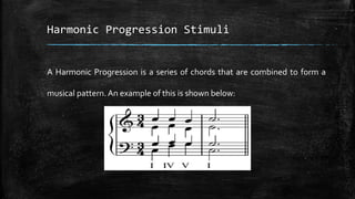 Harmonic Progression Stimuli
A Harmonic Progression is a series of chords that are combined to form a
musical pattern. An example of this is shown below:
 