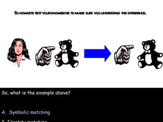 So now lets test your knowledge to make sure you understand the difference. So, what is the example above? A.  Symbolic matching B.  Identity matching 