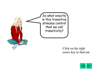 So what exactly is this transitive stimulus control that we call transitivity? Click on the right arrow key to find out 