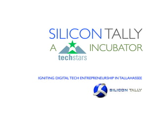 SILICON TALLY
      A                   INCUBATOR

IGNITING DIGITAL TECH ENTREPRENEURSHIP IN TALLAHASSEE
 