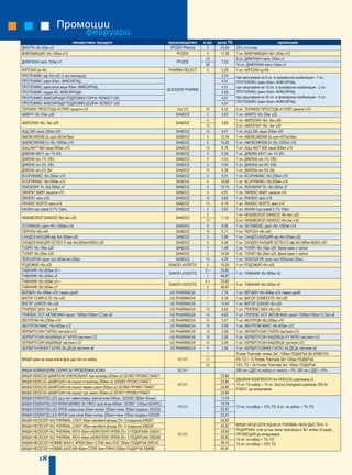 Промоции
                                     февруари
                             лекарствен продукт                                производител      к-во   цена ТЕ                            промоция
ВИАГРА тбл.50мг.х2                                                              PFIZER Pharma      3      25,55 25% отстъпка
ВИБРАМИЦИН тбл.100мг.х10                                                            PFIZER         5      11,38 1 оп. ВИБРАМИЦИН тбл.100мг.х10
                                                                                                  20            5 оп. ДИФЛУКАН капс.150мг.х1
ДИФЛУКАН капс.150мг.х1                                                              PFIZER                 7,03
                                                                                                  50            15 оп. ДИФЛУКАН капс.150мг.х1
АЛГЕЗАЛ кр.40г.                                                                PHARMA SELECT       5       5,29 1 оп. АЛГЕЗАЛ кр.40г.
ПРОТЕФИКС еф.тбл.х32 /с акт.кислород/                                                                      3,74 при закупуване на 6 оп. в произволна комбинация - 1 оп.
ПРОТЕФИКС крем 40мл.-ФИКСИРАЩ                                                                              4,51 ПРОТЕФИКС крем 40мл.-ФИКСИРАЩ
ПРОТЕФИКС крем алое вера 40мл.-ФИКСИРАЩ                                                                    4,51 при закупуване на 10 оп. в произволна комбинация - 2 оп.
                                                                               QUEISSER PHARMA
ПРОТЕФИКС пудра 20г.-ФИКСИРАЩА                                                                             3,56 ПРОТЕФИКС крем 40мл.-ФИКСИРАЩ
ПРОТЕФИКС ФИКСИРАЩИ ПОДЛОЖКИ ГОРНА ЧЕЛЮСТ x30                                                              4,51 при закупуване на 20 оп. в произволна комбинация - 5 оп.
ПРОТЕФИКС ФИКСИРАЩИ ПОДЛОЖКИ ДОЛНА ЧЕЛЮСТ x30                                                              4,51 ПРОТЕФИКС крем 40мл.-ФИКСИРАЩ
ТЕРАФЛУ ПРОСТУДА И ГРИП сашети х10                                                 SALVIS        20       6,32     2 оп. ТЕРАФЛУ ПРОСТУДА И ГРИП сашети х10
АМБРО тбл.30мг.х20                                                                 SANDOZ         5       3,83     1 оп. АМБРО тбл.30мг.х20
                                                                                                  5                1 оп. АМЛОПИН тбл. 5мг.х30
АМЛОПИН тбл. 5мг.х30                                                               SANDOZ                 3,68
                                                                                                 10                3 оп. АМЛОПИН тбл. 5мг.х30
АЦЦ 200 саше 200мг.х20                                                             SANDOZ        10       6,91     1 оп. АЦЦ 200 саше 200мг.х20
АМОКСИКЛАВ 2х сусп.457мг/5мл.                                                      SANDOZ         5       12,34    1 оп. АМОКСИКЛАВ 2х сусп.457мг/5мл.
АМОКСИКЛАВ 2х тбл.1000мг.х10                                                       SANDOZ         5       15,20    1 оп. АМОКСИКЛАВ 2х тбл.1000мг.х10
АЦЦ АКУТ 600 саше 600мг.х10                                                        SANDOZ        10       8,16     1 оп. АЦЦ АКУТ 600 саше 600мг.х10
ДИКЛАК АКУТ гел 1% 50г.                                                            SANDOZ         5        5,38    1 оп. ДИКЛАК АКУТ гел 1% 50г.
ДИКЛАК гел 1% 100г.                                                                SANDOZ         5       9,00     1 оп. ДИКЛАК гел 1% 100г.
ДИКЛАК гел 5% 100г.                                                                SANDOZ         5       9,00     1 оп. ДИКЛАК гел 5% 100г.
ДИКЛАК гел 5% 50г.                                                                 SANDOZ        10       5,38     1 оп. ДИКЛАК гел 5% 50г.
КСОРИМАКС тбл.250мг.х10                                                            SANDOZ         5        9,31    1 оп. КСОРИМАКС тбл.250мг.х10
КСОРИМАКС тбл.500мг.х10                                                            SANDOZ         5       18,56    1 оп. КСОРИМАКС тбл.500мг.х10
ЛЕКОКЛАР XL тбл.500мг.х7                                                           SANDOZ         4       13,74    1 оп. ЛЕКОКЛАР XL тбл.500мг.х7
ЛИНЕКС BABY сашети х10                                                             SANDOZ         5        4,91    1 оп. ЛИНЕКС BABY сашети х10
ЛИНЕКС капс.х16                                                                    SANDOZ        10       5,68     1 оп. ЛИНЕКС капс.х16
ЛИНЕКС ФОРТЕ капс.х14                                                              SANDOZ        10       6,19     1 оп. ЛИНЕКС ФОРТЕ капс.х14
НАЗАН наз.спрей 0.1% 10мл.                                                         SANDOZ         5        3,82    1 оп. НАЗАН наз.спрей 0.1% 10мл.
                                                                                                  5                1 оп. НЕБИВОЛОЛ SANDOZ тбл.5мг.х30
НЕБИВОЛОЛ SANDOZ тбл.5мг.х30                                                       SANDOZ                 11,00
                                                                                                 10                3 оп. НЕБИВОЛОЛ SANDOZ тбл.5мг.х30
ОСПАМОКС дисп.тбл.1000мг.х14                                                       SANDOZ         5        5,05    1 оп. ОСПАМОКС дисп.тбл.1000мг.х14
ПЕРСЕН тбл.х40                                                                     SANDOZ        10        5,11    1 оп. ПЕРСЕН тбл.х40
САНДОЗ КАЛЦИЙ еф.тбл.500мг.х20                                                     SANDOZ         5        5,68    1 оп. САНДОЗ КАЛЦИЙ еф.тбл.500мг.х20
САНДОЗ КАЛЦИЙ ОСТЕО D еф.тбл.600мг/400UI х20                                       SANDOZ         5        6,46    1 оп. САНДОЗ КАЛЦИЙ ОСТЕО D еф.тбл.600мг/400UI х20
ТУЛИП тбл.10мг.х30                                                                 SANDOZ         3        7,46    1 оп. ТУЛИП тбл.10мг.х30. Важи само с талон!
ТУЛИП тбл.20мг.х30                                                                 SANDOZ         3       14,84    1 оп. ТУЛИП тбл.20мг.х30. Важи само с талон!
ХЕКСАЛГИН орал сол.500мг/мл.20мл.                                                  SANDOZ        10        4,20    1 оп. ХЕКСАЛГИН орал сол.500мг/мл.20мл.
РОДОЖИЛ тбл.x20                                                                 SANOFI-AVENTIS    5       15,59    1 оп. РОДОЖИЛ тбл.x20
ТАВАНИК тбл.500мг.х5 +                                                                           2+       33,82
                                                                                SANOFI-AVENTIS                     1 оп. ТАВАНИК тбл.500мг.х5
ТАВАНИК тбл.500мг.х7                                                                              2       45,67
ТАВАНИК тбл.500мг.х5 +                                                                           5+       33,82
                                                                                SANOFI-AVENTIS                     3 оп. ТАВАНИК тбл.500мг.х5
ТАВАНИК тбл.500мг.х7                                                                              5       45,67
ВЕРДИН тбл.468мг.х24 /черен дроб/                                               US PHARMACIA      7        7,75    1 оп. ВЕРДИН тбл.468мг.х24 /черен дроб/
ВИГОР COMPLETE тбл.х30                                                          US PHARMACIA      1        9,16    1 оп. ВИГОР COMPLETE тбл.х30
ВИГОР JUNIOR тбл.х30                                                            US PHARMACIA      1       10,80    1 оп. ВИГОР JUNIOR тбл.х30
ГРИПЕКС MAX тбл.х10                                                             US PHARMACIA     10        5,63    1 оп. ГРИПЕКС MAX тбл.х10
ГРИПЕКС ХОТ АКТИВ MAX сашет 1000мг/100мг/12.2мг.х8                              US PHARMACIA     10        4,62    1 оп. ГРИПЕКС ХОТ АКТИВ MAX сашет 1000мг/100мг/12.2мг.х8
ИБУПРОМ тбл.200мг.х10                                                           US PHARMACIA     10        3,41    1 оп. ИБУПРОМ тбл.200мг.х10
ИБУПРОМ МАКС тбл.400мг.х12                                                      US PHARMACIA     10        5,09    1 оп. ИБУПРОМ МАКС тбл.400мг.х12
ХЕРБИТУСИН ГЪРЛО пастили х12                                                    US PHARMACIA     10        3,26    1 оп. ХЕРБИТУСИН ГЪРЛО пастили х12
ХЕРБИТУСИН КАШЛИЦА И ГЪРЛО пастили х12                                          US PHARMACIA     10        3,38    1 оп. ХЕРБИТУСИН КАШЛИЦА И ГЪРЛО пастили х12
ХЕРБИТУСИН КАШЛИЦА пастили х12                                                  US PHARMACIA     10        3,26    1 оп. ХЕРБИТУСИН КАШЛИЦА пастили х12
ХЕРБИТУСИНЕК ГЪРЛО ЗА ДЕЦА пастили х6                                           US PHARMACIA      9        2,46    1 оп. ХЕРБИТУСИНЕК ГЪРЛО ЗА ДЕЦА пастили х6
                                                                                                  1                Purete Thermale мляко 3в1 100мл ПОДАРЪК ЗА КЛИЕНТА
ВИШИ крем за лице и/или фон дьо тен по избор                                        VICHY        12                5% ТО + 15 Purete Thermale 3в1 100мл ПОДАРЪК
                                                                                                 20                10% ТО + 30 Purete Thermale 3в1 100мл ПОДАРЪК
ВИШИ NORMADERM СЕРИЯ ЗА ПРОБЛЕМНА КОЖА                                              VICHY                          260 лв с ДДС по избор от гамата + 5%; 500 лв с ДДС +10%
ВИШИ DERCOS ШАМПОАН ENERGISANT при косопад 200мл.х2 321857 ПРОМО ПАКЕТ                                    23,84
                                                                                                                   ДВОЙНИ КОМПЛЕКТИ НА DERCOS шампоани x2
ВИШИ DERCOS ШАМПОАН п/в пърхут и косопад 200мл.х2 030260 ПРОМО ПАКЕТ                                      23,84
                                                                                    VICHY                          10 oп. По избор + 10 оп. Dercos Energisant шампоан 200 ml
ВИШИ DERCOS ШАМПОАН п/в пърхут мазен скалп 200мл.х2 321864 ПРОМО ПАКЕТ                                    23,84
                                                                                                                   РАБАТ; до изчерпване
ВИШИ DERCOS ШАМПОАН п/в пърхут сух скалп 200мл.х2 321871 ПРОМО ПАКЕТ                                      23,84
ВИШИ ESSENTIELLES душ-гел омекотяващ чувств.кожа 400мл. 322250 (100мл бонус)                              12,89
ВИШИ ESSENTIELLES КРЕМ-МЛЯКО ЗА ТЯЛО суха кожа 400мл. 322267 (100мл БОНУС)                                15,79
                                                                                    VICHY                          12 оп. по избор + 10% ТО; 8 оп. по избор + 7% ТО
ВИШИ ESSENTIELLES КРЕМ норм.кожа 50мл+мляко 200мл+пяна 100мл подарък 025235                               23,47
ВИШИ ESSENTIELLES КРЕМ суха кожа 50мл+мляко 200мл+пяна 100мл подарък 025259                               23,47
ВИШИ НЕСЕСЕР AQ THERMAL LIGHT 40мл+aerateint флуид 23+ 3 подаръка 038327                                  42,62
ВИШИ НЕСЕСЕР AQ THERMAL LIGHT 40мл+aerateint флуид 35+ 3 подаръка 038334                                  42,62    ВИШИ НЕСЕСЕРИ AQUALIA THERMAL+ФОН ДЬО ТЕН+ 3
                                                                                                                   ПОДАРЪКА- стик устни, мини терм.вода и 3в1 мляко (4 вида);
ВИШИ НЕСЕСЕР AQ THERMAL RICH 40мл+AERATEINT КРЕМ 23+ 3 ПОДАРЪКА 038341                                    42,62
                                                                                    VICHY                          ПРОМОЦИЯ до изчерпване:
ВИШИ НЕСЕСЕР AQ THERMAL RICH 40мл+AERATEINT КРЕМ 35+ 3 ПОДАРЪКА 038358                                    42,62
                                                                                                                   10 оп. по избор + 7% ТО
ВИШИ НЕСЕСЕР HOMME MAG-C КРЕМ 50мл+СТИК 4мл+ГЕЛ 150мл ПОДАРЪК 038143                                      49,10    14 оп. по избор + 10% ТО
ВИШИ НЕСЕСЕР HOMME БАЛСАМ 40мл+СТИК 4мл+ПЯНА 200мл ПОДАРЪК 038082                                         40,91

         18
 