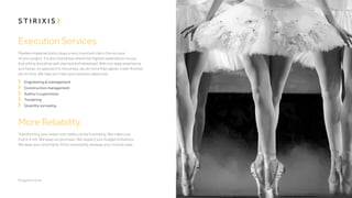 Execution Services
Flawless implementation plays a very important role in the success
of your project. It is also that phase where the highest expenditure occurs.
Everything should be well-planned and rehearsed. With our deep experience
and hands-on approach to this phase, we do more than deliver a well-finished
job on time. We help you meet your business objectives.
	 Engineering & management
	 Construction management
	 Author’s supervision
	Tendering
	 Quantity surveying

More Reliability.
Transforming your dream into reality can be frustrating. We make sure
that it is not. We keep our promises. We respect your budget limitations.
We keep your time frame. Most importantly, we keep your mind at ease.

 