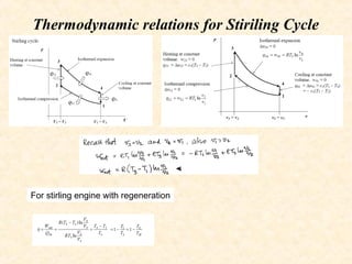 Thermodynamic relations for Stiriling Cycle
For stirling engine with regeneration
 