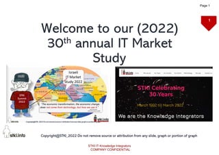 1
Copyright@STKI_2022 Do not remove source or attribution from any slide, graph or portion of graph
1
Welcome to our (2022)
30th annual IT Market
Study
Page 1
STKI IT Knowledge Integrators
COMPANY CONFIDENTIAL
 