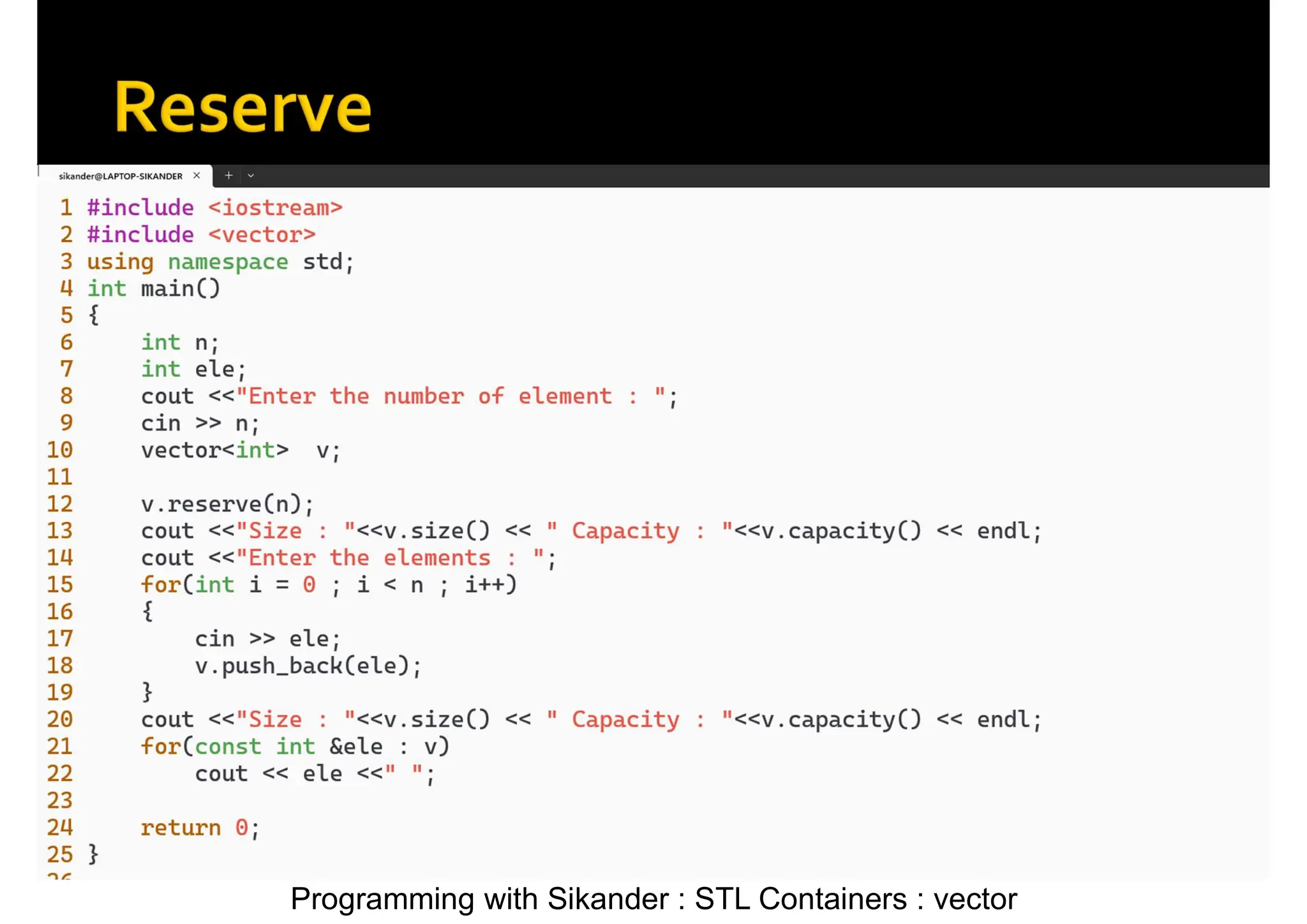 Programming with Sikander : STL Containers : vector 