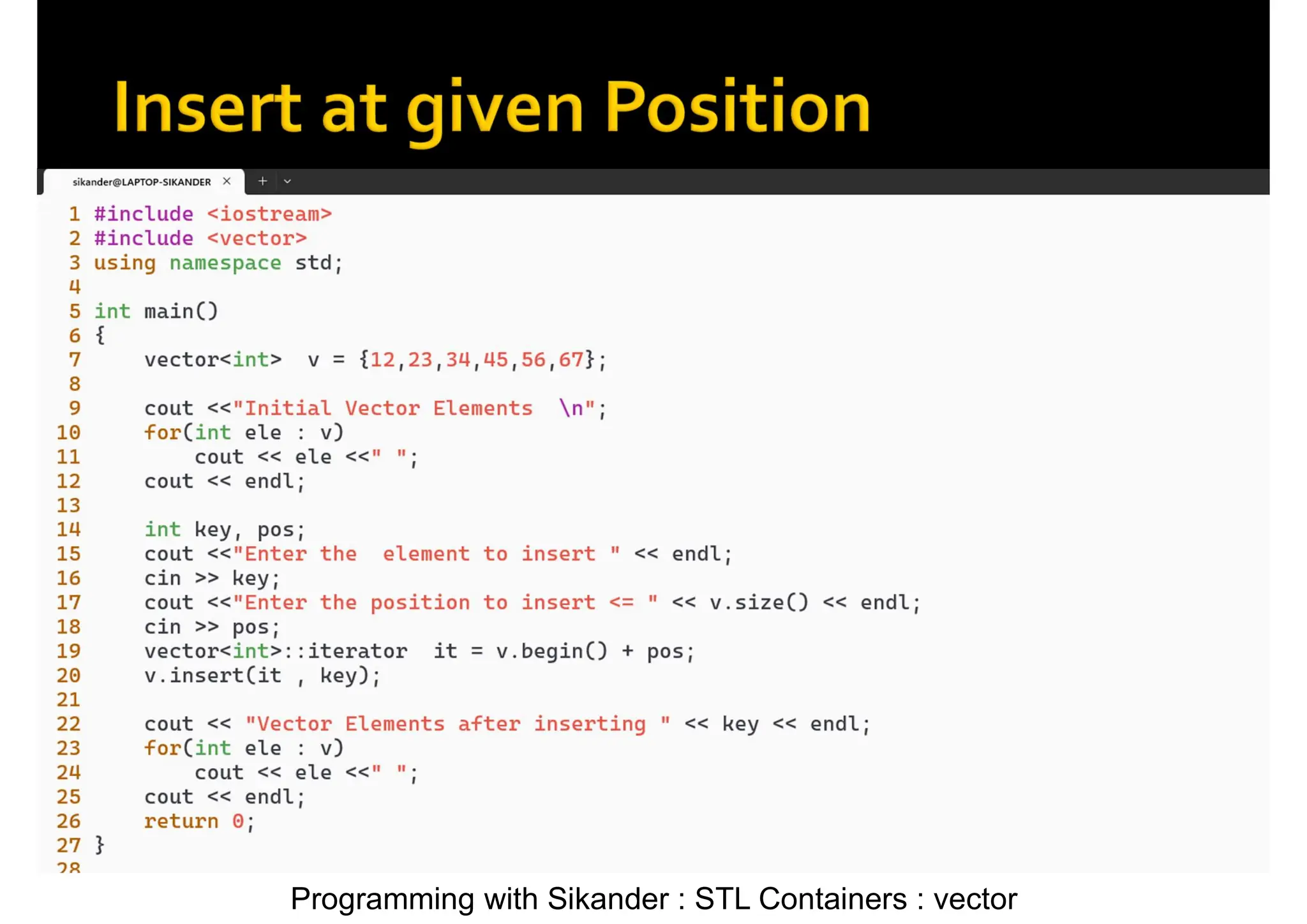 Programming with Sikander : STL Containers : vector 