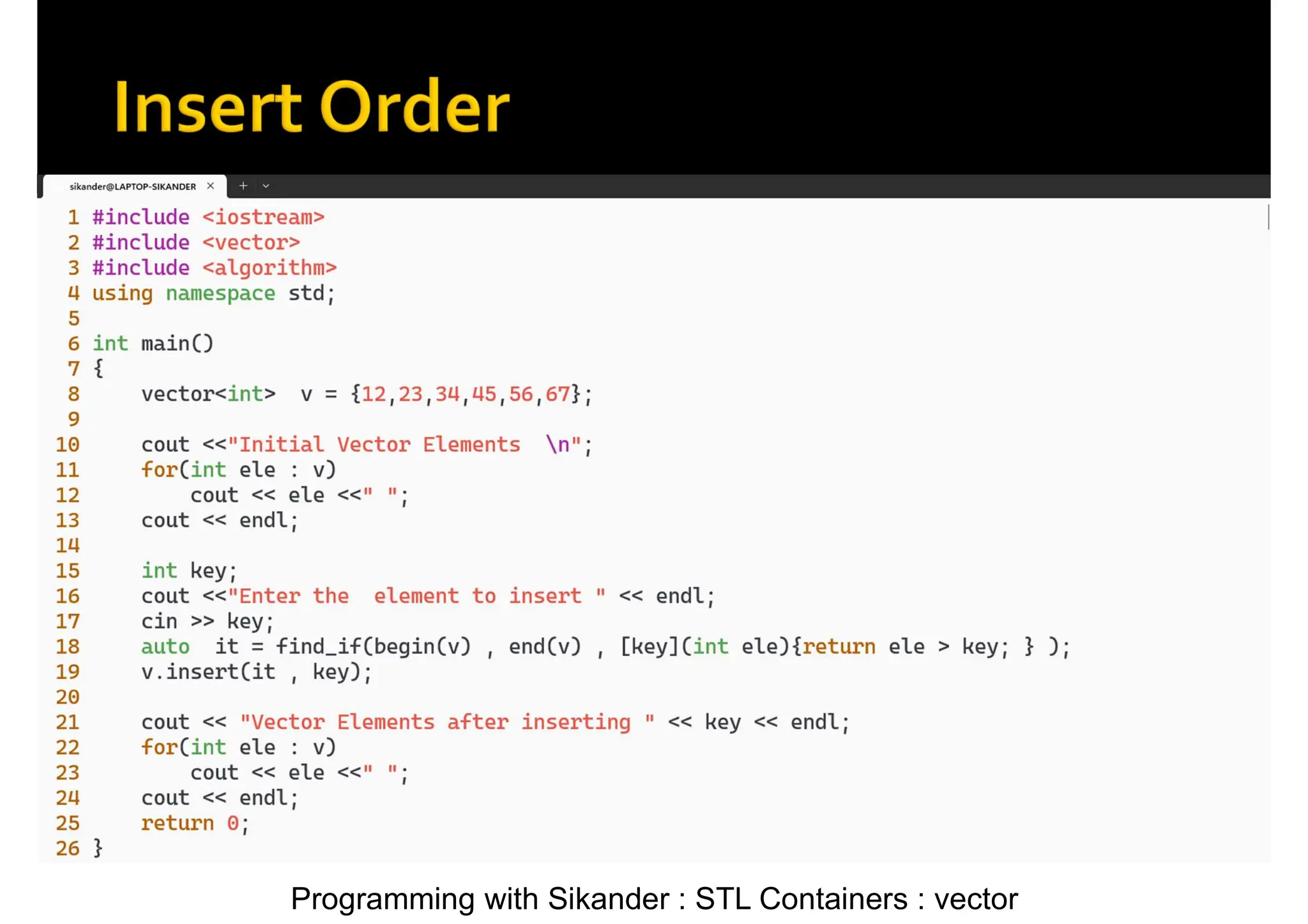 Programming with Sikander : STL Containers : vector 