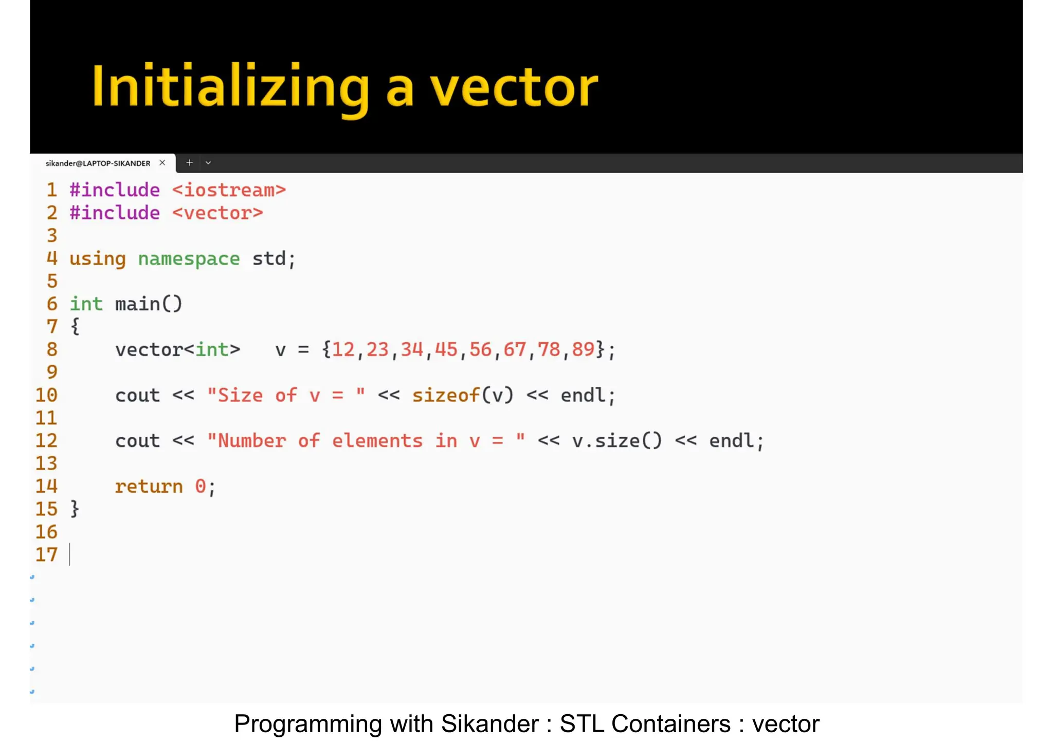 Programming with Sikander : STL Containers : vector 