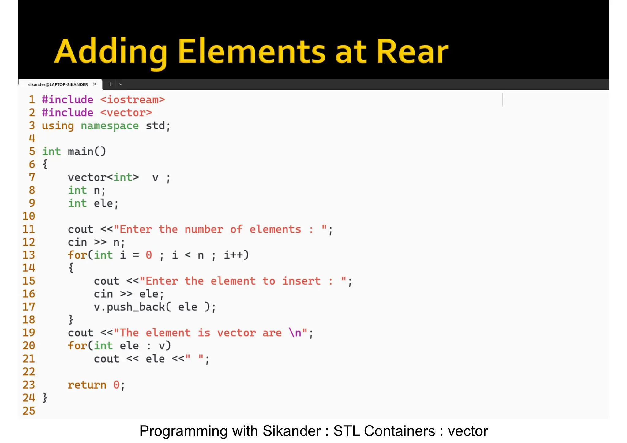 Programming with Sikander : STL Containers : vector 