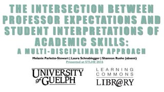 THE INTERSECTION BET WEEN
PROFESSOR EXPECTATIONS AND
STUDENT INTERPRETATIONS OF
ACADEMIC SKILLS:
A M U LT I - D I S C I P L I N A R Y A P P R O A C H
Melanie Parlette-Stewart | Laura Schnablegger | Shannon Rushe (absent)
Presented at STLHE 2016
 