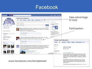 Facebook www.facebook.com/templeisrael Take advantage of tools Participation 