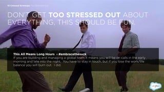 DON’T GET TOO STRESSED OUT ABOUT
EVERYTHING, THIS SHOULD BE FUN.
10 Colossal Screwups: Too Stressed Out
This All Means Lon...