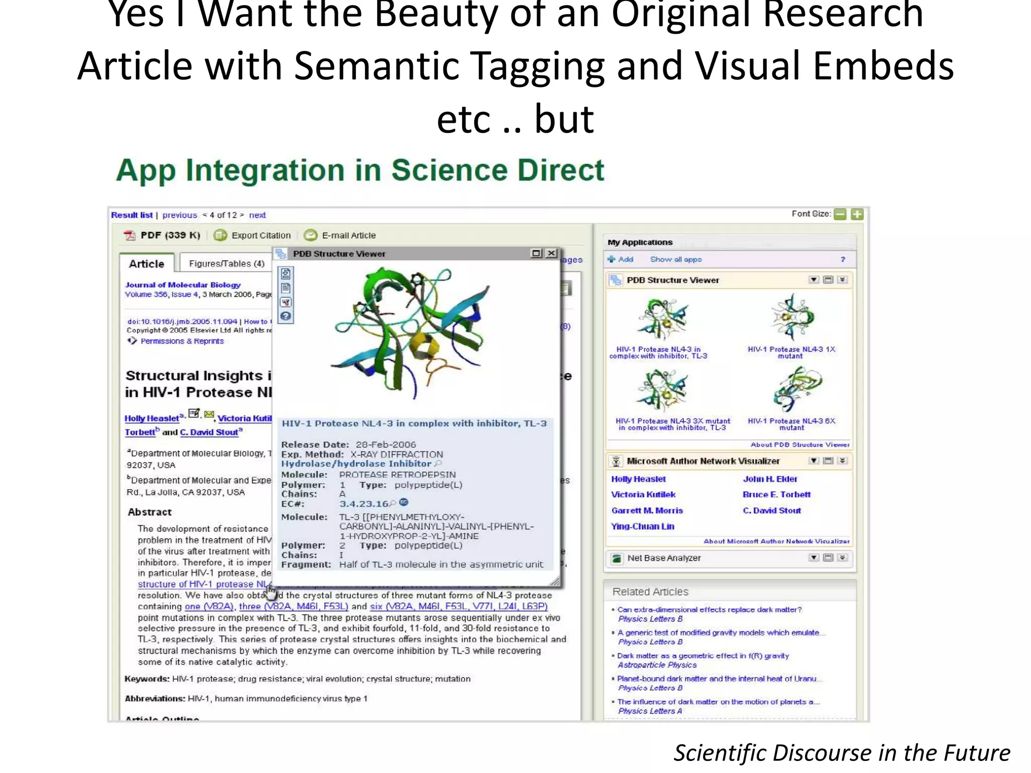Yes I Want the Beauty of an Original Research Article with Semantic Tagging and Visual Embeds etc .. butScientific Discourse in the Future