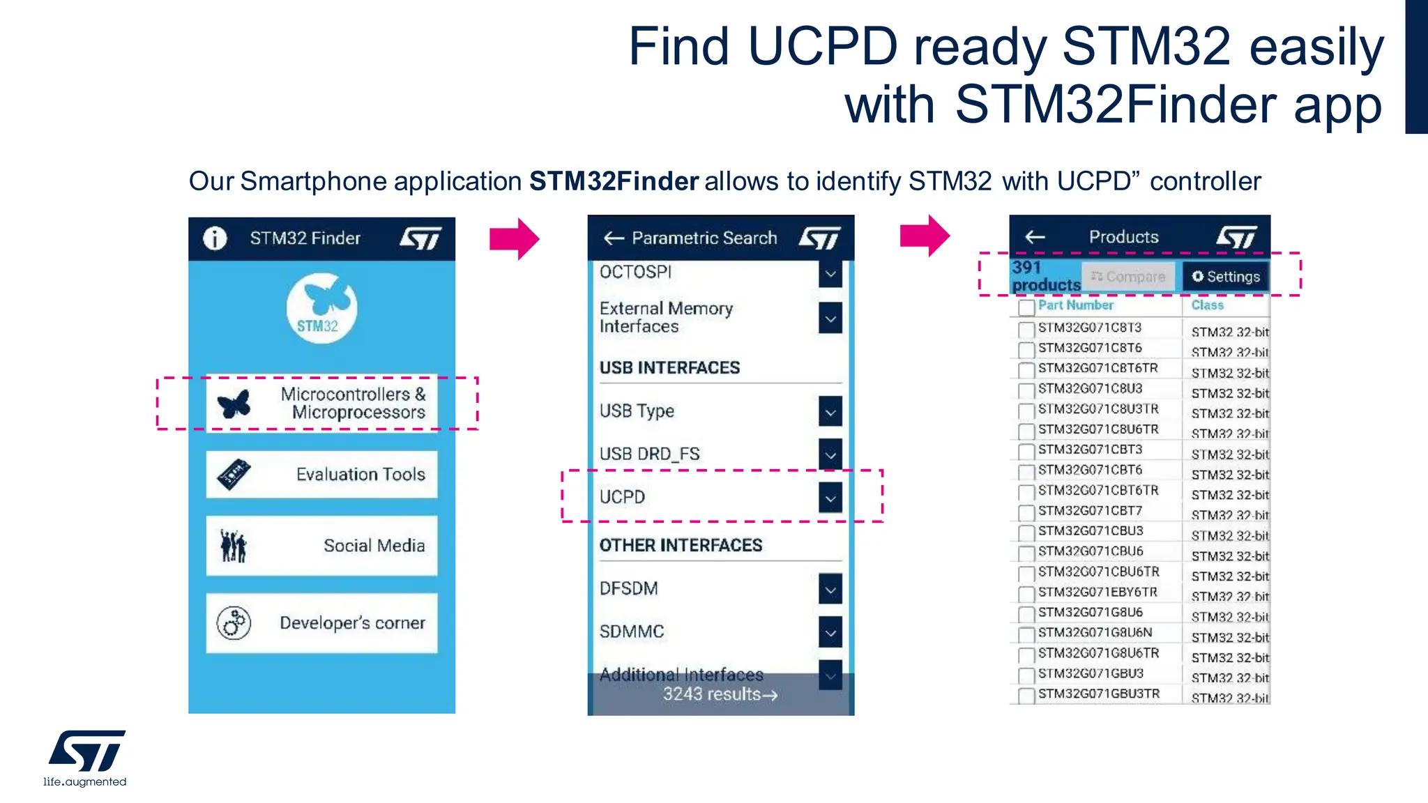 Find UCPD ready STM32 easily
with STM32Finder app
Our Smartphone application STM32Finder allows to identify STM32 with UCPD” controller
15
 