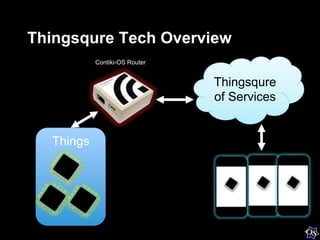 Thingsqure Tech Overview
Thingsqure
of Services
Things
Contiki-OS Router
 
