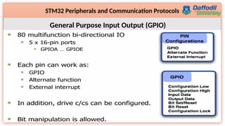 11
STM32 Peripherals and Communication Protocols
General Purpose Input Output (GPIO)
 