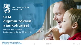 STM
digimuutoksen
ajankohtaiset
Markku Heinäsenaho
Digimuutosverkosto 2018-11-8
12.2.20181 Mikko Huovila
 