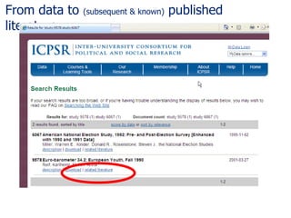 From data to  (subsequent & known)  published literature 