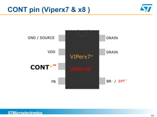 CONT pin (Viperx7 & x8 )


     GND / SOURCE              DRAIN



             VDD               DRAIN
                    VIPerx7+

      CONT+~
                    VIPerx8~
                                           ~
               FB              BR+ / EPT




                                               101
 