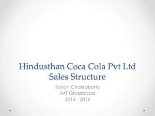 Hindusthan Coca Cola Pvt Ltd
Sales Structure
Sayan Chakraborty
IMT Ghaziabad
2014 - 2016
 