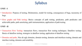 Path Predicatessoftware Testing Flow graphs and Path testing: Basics concepts of path testing ...