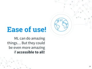 Ease of use!
ML can do amazing
things… But they could
be even more amazing
if accessible to all!
24
 