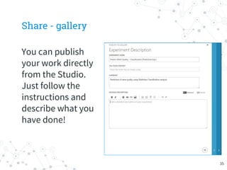 Share - gallery
You can publish
your work directly
from the Studio.
Just follow the
instructions and
describe what you
have done!
35
 