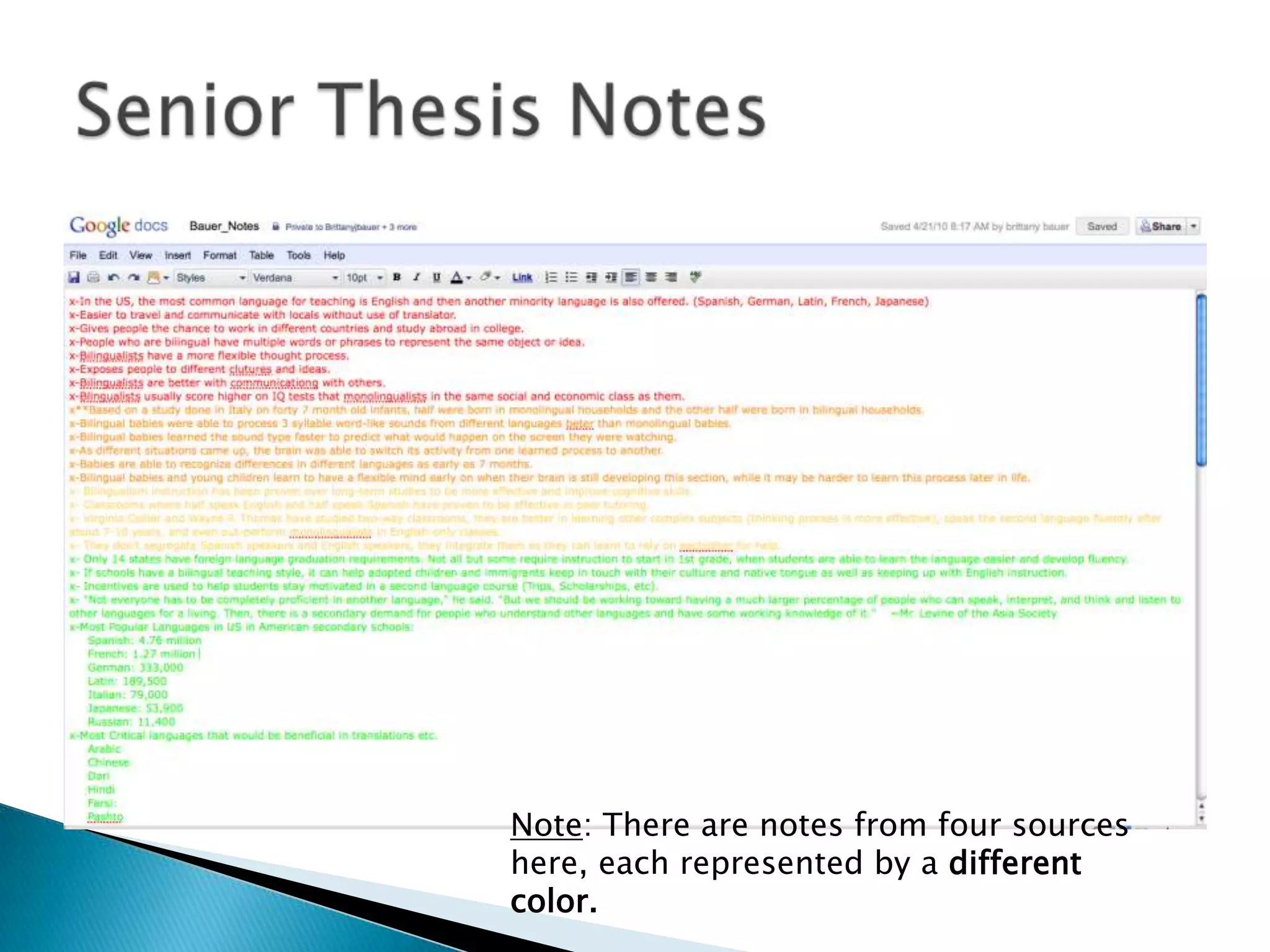 Note: There are notes from four sources
here, each represented by a different
color.
 