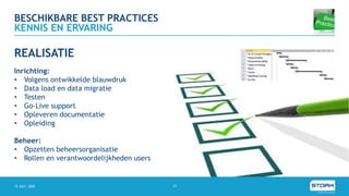 Inrichting:
• Volgens ontwikkelde blauwdruk
• Data load en data migratie
• Testen
• Go-Live support
• Opleveren documentatie
• Opleiding
Beheer:
• Opzetten beheersorganisatie
• Rollen en verantwoordelijkheden users
BESCHIKBARE BEST PRACTICES
15 JULY, 2020 19
KENNIS EN ERVARING
REALISATIE
 