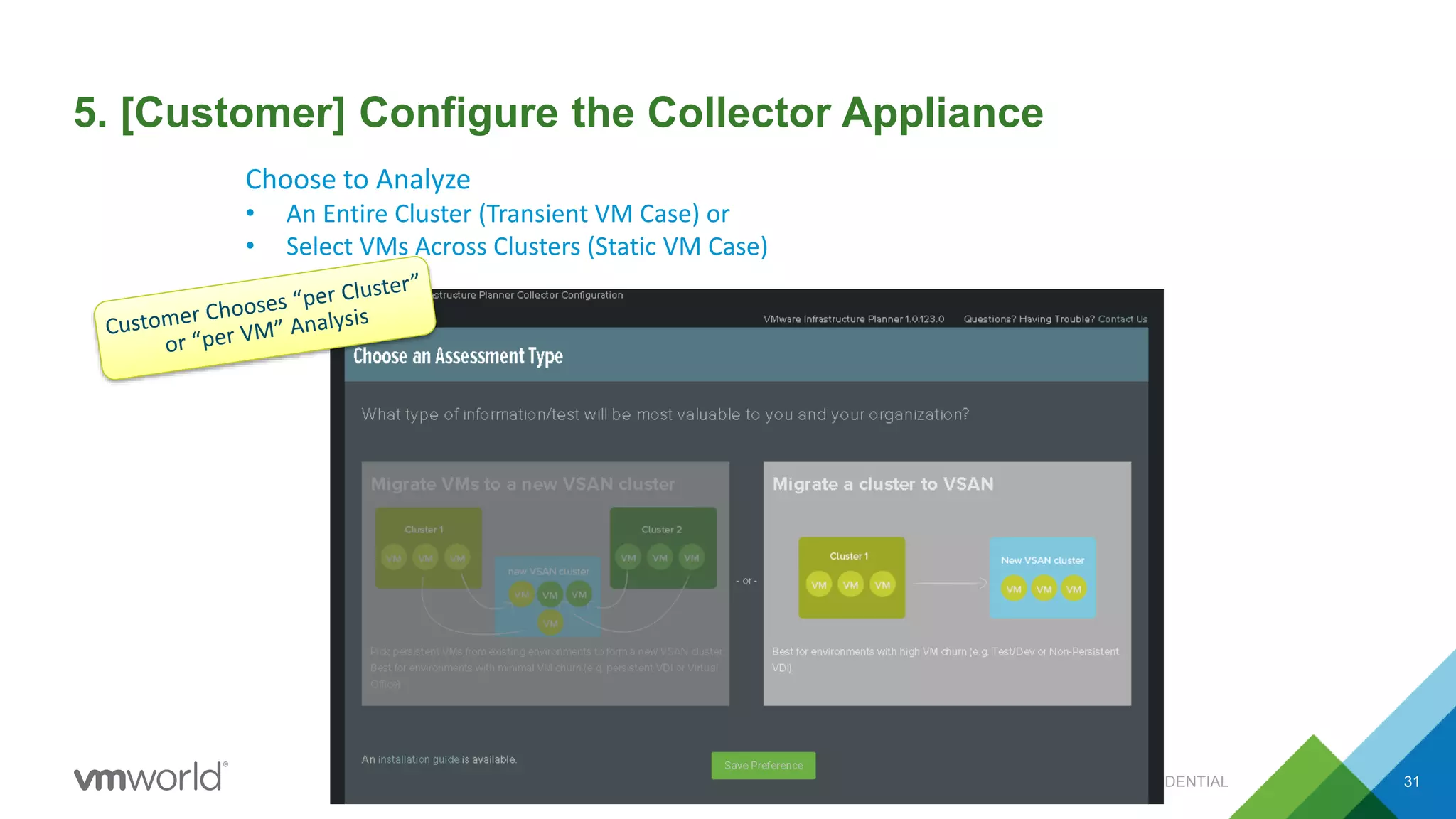 5. [Customer] Configure the Collector Appliance
CONFIDENTIAL 31
Choose to Analyze
• An Entire Cluster (Transient VM Case) or
• Select VMs Across Clusters (Static VM Case)
 