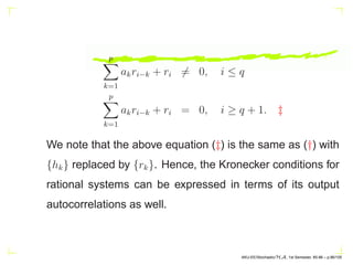 The normalized autocorrelation function:
ρX(n) =
RXX(n)
RXX(0)
= c1λ∗n
1 + c2λ∗n
2
where c1 and c2 are the appropriate constant.
AKU-EE/Stochastic/HA, 1st Semester, 85-86 – p.86/105
 