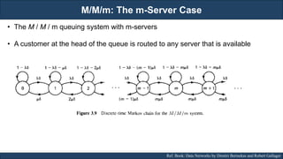 M/M/m: The m-Server Case
RJEs: Remote job entry points Ref. Book: Data Networks by Dimitri Bertsekas and Robert Gallager
• The M / M / m queuing system with m-servers
• A customer at the head of the queue is routed to any server that is available
 