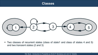 Classes
RJEs: Remote job entry points
65
Ref. Book - Introduction to Probability by Dimitri P. Bertsekas and John N. Tsitsiklis
 Two classes of recurrent states (class of state1 and class of states 4 and 5)
and two transient states (2 and 3)
 
