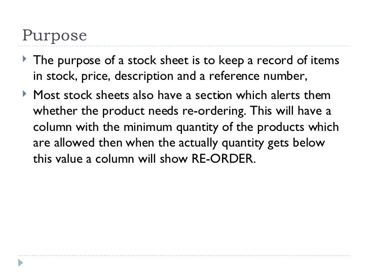 stock sheet