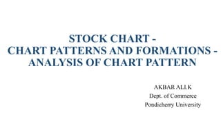 STOCK CHART -
CHART PATTERNS AND FORMATIONS -
ANALYSIS OF CHART PATTERN
AKBAR ALI.K
Dept. of Commerce
Pondicherry University
 