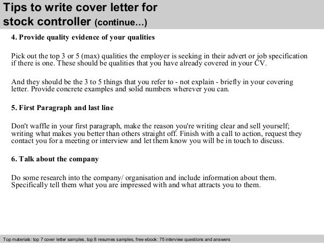Sample cover letter for stock controller
