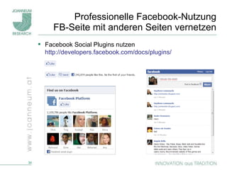 Professionelle Facebook-Nutzung FB-Seite mit anderen Seiten vernetzen Facebook Social Plugins nutzen http://developers.facebook.com/docs/plugins/ 