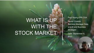 WHAT IS UP
WITH THE
STOCK MARKET
Paul Young CPA CGA
Senior Custom
Success Manager Data
and AI and Business
Strategist
Date: September 9,
2023
 