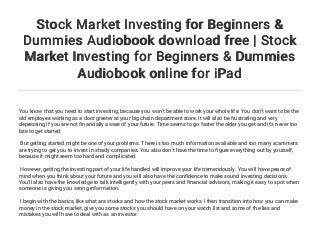 Stock Market Investing for Beginners & Dummies Audiobook ...