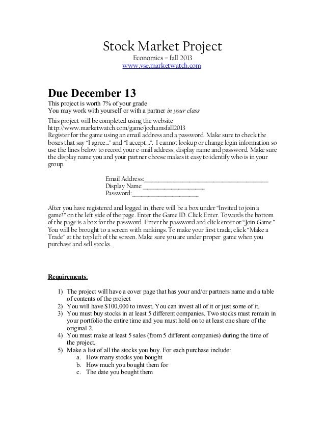 stock market project vse stock market projects