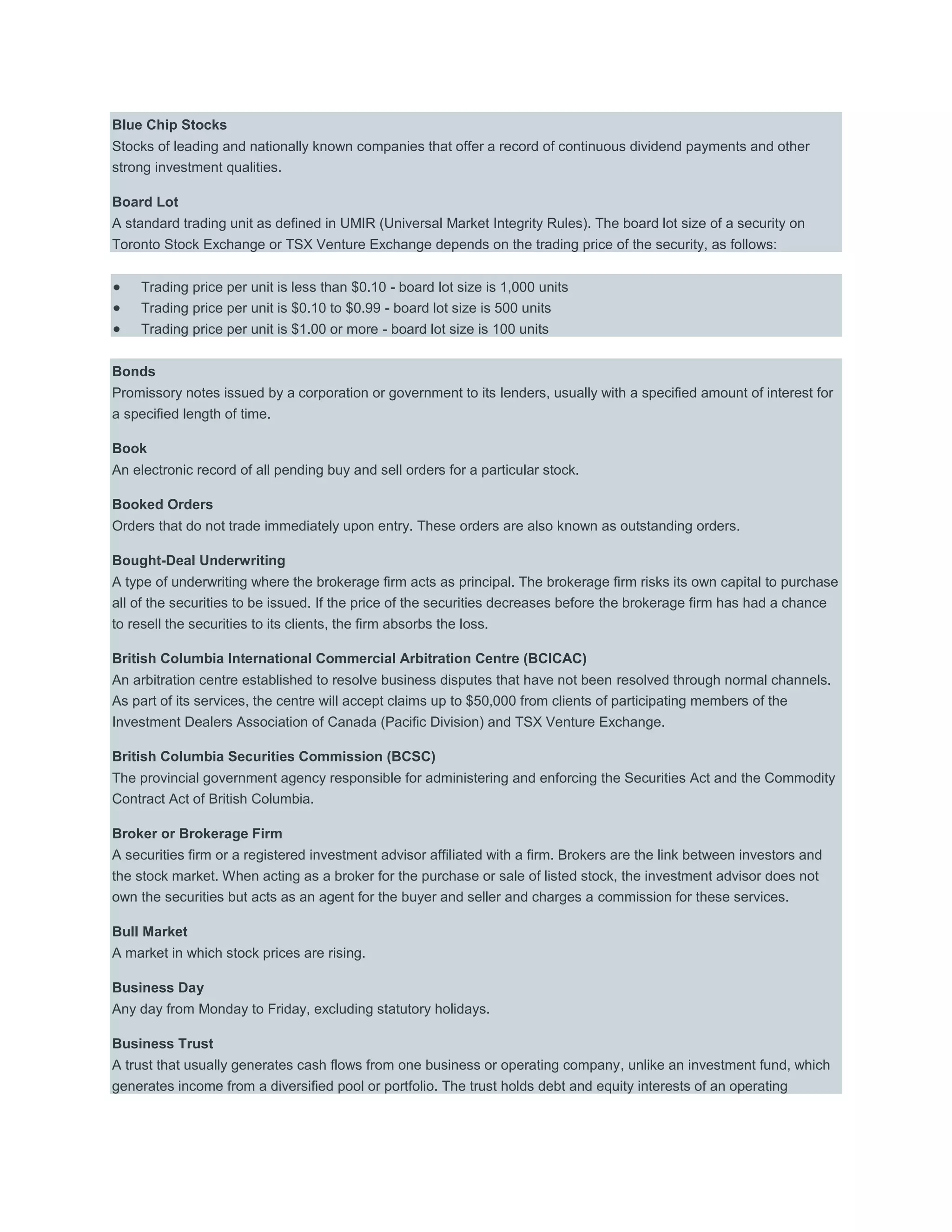 Stock market terms | DOCX