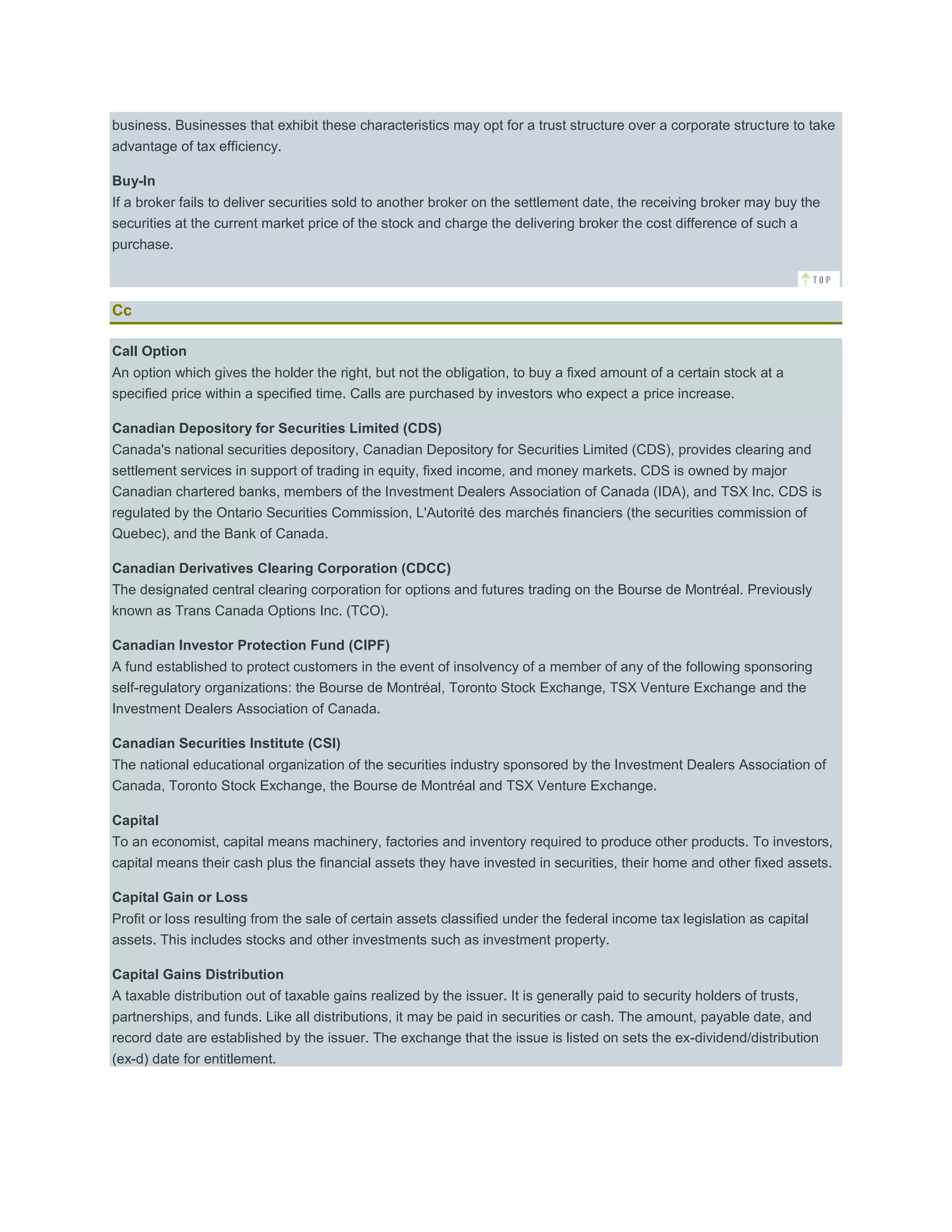 Stock market terms | DOCX