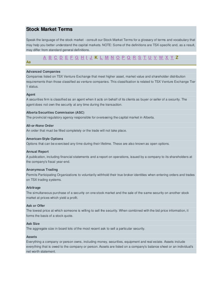 Stock Market Terms