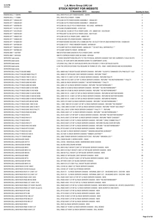 12:19 PM
11/11/13

L.A. Micro Group (UK) Ltd

STOCK REPORT FOR WEBSITE
11 November 2013

Item

Description

Quantity On Hand

RISERS:DELL:*:*:X387M

DELL R610 PCI-E LEFT RISER BOARD - X387M

4

RISERS:DELL:*:*:Y308M

DELL R610 PCI-E RISER - Y308M

1

RISERS:HP:*:*:305442-001

HP DL360 G3 PCI RISER BOARD ASSEMBLY - 305442-001

4

RISERS:HP:*:*:359248-001

HP DL380 G4 PCI RISER BOARD ASSEMBLY - 359248-001

3

RISERS:HP:*:*:408786-001

HP DL380 G5 3-SLOT PCI-E RISER BOAD - NO CAGE : 408786-001

6

RISERS:HP:*:*:412321-001

HP DL585 CPU/MEM BOARD - 412321-001

1

RISERS:HP:*:*:451278-001

HP DL380 G6 / DL380 G7 PCI-E RISER CARD - 3*8 - 496057-001 / 451278-001

1

RISERS:HP:*:*:458749-001

HP PROLAINT DL160 G5 PCI-E RISER CAGE - 463173-001

1

RISERS:HP:*:*:496057-001

HP DL380 G6 PCI-E RISER CARD - 496057-001

1

RISERS:HP:*:*:536624-001

HP ML330 2ND CPU RISER BOARD - 536624-001

3

RISERS:HP:*:*:618265-001

HP RISER BOARD SECOND CPU 4 DIMM 240 PIN 1.5V SLOT FOR HP Z620 WORKSTATION - 618265-001

11

RISERS:HP:*:*:647058-001

HP DL580 G7 E7 - PROC MEMORY BOARD - 647058-001

16

RISERS:HP:*:*:662524-001

HP DL380P G8 PCI-E RISER BOARD - 662524-001 ** DO NOT SELL SEPERATELY **

3

RISERS:HP:*:*:667866-001

HP DL360P GEN8 PCI RISER - 667866-001

3

RISERS:IBM:*:*:43V7067

IBM SYSTEM X3650 SAS/SATA PCI-E RISER CARD - 43V7067

2

RISERS:IBM:*:*:69Y4324

IBM PCI EXPRESS RISER CARD X8 X3650 - 69Y4324

2

SERVERS:1web words

1.THESE DESCRIPTIONS RELATE TO THE PHYSICAL SERVER CHASSIS THAT WE CURRENTLY HOLD IN STOCK

1

SERVERS:2web words

2.AS ALL OF OUR UNITS ARE BROKEN DOWN TO COMPONENT LEVEL

1

SERVERS:3web words

3.PLEASE CALL ONE OF OUR SALES REPS ON 01753 625111 FOR A DETAILED QUOTE

1

SERVERS:4web words

4.ON THE SPECIFICATIONS YOU REQUIRE IN TERMS OF CPU - RAM - HARD DRIVES AND ACCESSORIES

1

SERVERS:5web words

5

1

SERVERS:DELL:FAULTY:BLADE:M600

DELL M600 HALF HEIGHT BLADE SERVER CHASSIS - REFURB ** SLIGHTLY DAMAGED CPU PINS SLOT 1 & 2**

1

SERVERS:DELL:FAULTY:BLADE:M620 FAULTY

DELL M620 2.5" BP BLADE 2 BAY SERVER CHASSIS - REFURB **PINS**

2

SERVERS:DELL:FAULTY:RACK:1950 V1 2B 3.5

DELL 1950 VI V1 2 BAY 3.5" BP 1U RACK SERVER CHASSIS - REFURB FAULTY

1

SERVERS:DELL:FAULTY:RACK:1950 V3 2B 3.5

DELL 1950 VIII V3 2 BAY 3.5" BP 1U RACK SERVER CHASSIS - REFURB ** NO MOTHERBOARD ** FAULTY

6

SERVERS:DELL:FAULTY:RACK:2650 NO MOB

DELL 2650 2U RACK SERVER CHASSIS ** NO MOTHERBOARD ** FAULTY

1

SERVERS:DELL:FAULTY:RACK:2850 NO MOB

DELL 2850 3.5" 2U RACK SERVER CHASSIS - REFURB **NO MOTHERBOARD **

1

SERVERS:DELL:FAULTY:RACK:2900 V2 NO MOB

DELL 2900 VII V2 8B 5U RACK SERVER CHASSIS - REFURB ** NO MOTHERBOARD**

1

SERVERS:DELL:FAULTY:RACK:2900 V3 NO MOB

DELL 2900 VIII V3 8B 5U RACK SERVER CHASSIS - REFURB ** NO MOTHERBOARD**

2

SERVERS:DELL:FAULTY:RACK:2950 V3 4B NO MOB

DELL 2950 VIII V3 - 4 BAY 2.5" BP 2U RACK SERVER CHASSIS - REFURB NO MOTHER BOARD

1

SERVERS:DELL:FAULTY:RACK:2950 V3 6B NO MOB

DELL 2950 VIII V3 - 6 BAY 3.5" BP 2U RACK SERVER CHASSIS - REFURB NO MOTHER BOARD

6

SERVERS:DELL:FAULTY:RACK:2950 V3 6B NO RISERS

DELL 2950 VIII V3 - 6 BAY 3.5" BP 2U RACK SERVER CHASSIS - REFURB NO RISERS

2

SERVERS:DELL:FAULTY:RACK:2970 8B NO MOB

DELL 2970 2.5" 8 BAY 2U RACK SERVER CHASSIS - REFURB ** NO MOTHERBOARD **

2

SERVERS:DELL:FAULTY:RACK:EMC 1950 V3 2B

DELL / EMC 1950 VIII V3 2 BAY 3.5" BP 1U RACK SERVER CHASSIS - REFURB **NO RISERS**

1

SERVERS:DELL:FAULTY:RACK:EMC 2950 V3 6B F1

DELL / EMC 2950 V3 6 BAY 3.5" BP 2U RACK SERVER CHASSIS - REFURB **WON'T SEE DRAC**

1

SERVERS:DELL:FAULTY:RACK:EMC R510 FAULTY

EMC / DELL R510 12 BAY RACK SERVER CHASSIS*** FAULTY *** - REFURB

1

SERVERS:DELL:FAULTY:RACK:R200 NO MOB

DELL R200 2 BAY 3.5" 1U RACK SERVER CHASSIS - REFURB ** NO MOTHERBOARD **

1

SERVERS:DELL:FAULTY:RACK:R410

DELL R410 4 BAY 3.5" BP NHP 1U RACK SERVER CHASSIS - REFURB **NO MOTHER BOARD**

2

SERVERS:DELL:FAULTY:RACK:R410 F1

DELL R410 4 BAY 3.5" BP NHP 1U RACK SERVER CHASSIS - REFURB **BENT CHASSIS**

3

SERVERS:DELL:FAULTY:RACK:R610

DELL R610 6 BAY 2.5" BP 1U RACK SERVER CHASSIS - REFURB ** DRAC COMMS FAULT**

5

SERVERS:DELL:FAULTY:RACK:R610 F1

DELL R610 6 BAY 2.5" BP 1U RACK SERVER CHASSIS - REFURB FAILING OVER RETURN

1

SERVERS:DELL:FAULTY:RACK:R610 NO MOB

DELL R610 6 BAY 2.5" BP 1U RACK SERVER CHASSIS - REFURB ** NO MOTHERBOARD**

6

SERVERS:DELL:FAULTY:RACK:R710 6 BAY

DELL R710 6 BAY 3.5" BP 2U RACK SERVER CHASSIS - REFURB

1

SERVERS:DELL:FAULTY:RACK:SC1425

DELL SC1425 1U RACK SERVER CHASSIS ** MISSING MOUNTING SCREWS**

1

SERVERS:DELL:FAULTY:RACK:SC1425 A

DELL SC1425 1U RACK SERVER CHASSIS **AMBER LIGHTING***

1

SERVERS:DELL:FAULTY:TOWER:2800

DELL 2800 TOWER SERVER CHASSIS WITH DVD - REFURB ** BROKEN LCD **

2

SERVERS:DELL:NEW:BLADE:C6220

DELL C6220 BLADE C SERIES NODE - C6220

16

SERVERS:DELL:NEW:BLADE:DHT1H

DELL C6100 - INDIVIDUAL NODE / BAREBONES MOB CHASSIS

4

SERVERS:DELL:NEW:BLADE:M1000E

DELL BLADE ENCLOSURE M1000E

19

SERVERS:DELL:NEW:BLADE:M610

DELL M610 HALF HEIGHT 2 BAY 2.5" BP BLADE SERVER CHASSIS - NEW

2

SERVERS:DELL:NEW:BLADE:M610 V2

DELL M610 V2 HALF HEIGHT 2 BAY 2.5" BP BLADE SERVER CHASSIS - NEW

16

SERVERS:DELL:NEW:BLADE:M610X

DELL M610X FULL HEIGHT 2.5" BP BLADE SERVER CHASSIS - NEW

1

SERVERS:DELL:NEW:BLADE:M620

DELL M620 2.5" BP BLADE 2 BAY SERVER CHASSIS - NEW

28

SERVERS:DELL:NEW:BLADE:M710

DELL M710 FULL HEIGHT 4 BAY 2.5" BP BLADE SERVER CHASSIS - NEW

2

SERVERS:DELL:NEW:BLADE:M710HD

DELL M710HD 4 BAY 2.5" BLADE SERVER CHASSIS

8

SERVERS:DELL:NEW:BLADE:M910 V2

DELL M910 VII 2.5" 2 BAY FULL HEIGHT BLADE SERVER

2

SERVERS:DELL:NEW:RACK:C2100 12BAY

DELL C2100 2U 12BAY 3.5" RACK SERVER CHASSIS

2

SERVERS:DELL:NEW:RACK:C6100 Enclosure

DELL C6100 3.5" 12 BAY 2U STORAGE SERVER

1

SERVERS:DELL:NEW:RACK:R210 V1 2 BAY 3.5"

DELL R210 V1 - 1U RACK SERVER CHASSIS - INTERNAL 2BAY 3.5" - ON BOARD SATA - DVD RW - NEW

1

SERVERS:DELL:NEW:RACK:R210 V2 2 BAY 3.5"

DELL R210 V2 - 1U RACK SERVER CHASSIS - INTERNAL 2BAY 3.5" - ON BOARD SATA - DVD RW - NEW

1

SERVERS:DELL:NEW:RACK:R420 4 BAY 3H/H

DELL R420 4 BAY 3H/H 3.5" BP HP 1U RACK SERVER CHASSIS - NEW

5

SERVERS:DELL:NEW:RACK:R520 8B NO MOB

DELL R520 8 BAY 3.5" BP 2U RACK SERVER CHASSIS - NEW **NO MOTHERBOARD**

1

SERVERS:DELL:NEW:RACK:R620 2.5'' 4 BAY 1F/H

DELL R620 4 BAY 1F/H 2.5" BP 2U 1U RACK SERVER CHASSIS - NEW

2

SERVERS:DELL:NEW:RACK:R620 2.5'' 8 BAY (No B/P)

DELL R620 8 BAY 2.5" BP 2U 1U RACK SERVER CHASSIS - NEW MOB IN CHASSIS OK / (R1XFC) DAUGHTER CARD / MISSING BACKPLANE
1

SERVERS:DELL:NEW:RACK:R620 2.5'' 8 BAY (S and D)

DELL R620 8 BAY 2.5" BP 2U 1U RACK SERVER CHASSIS - NEW (SCRATCH AND DENT)

1

SERVERS:DELL:NEW:RACK:R710 6B

DELL R710 6 BAY 3.5" BP 2U RACK SERVER CHASSIS - NEW

1

SERVERS:DELL:NEW:RACK:R710 8B

DELL R710 8 BAY 2.5" BP 2U RACK SERVER CHASSIS - NEW

1

SERVERS:DELL:NEW:RACK:R720 16B 2.5"

DELL R720 16 BAY 2.5" BP 2U RACK SERVER CHASSIS - NEW

2

SERVERS:DELL:NEW:RACK:R720 8B 2.5"

DELL R720 8 BAY 2.5" BP 2U RACK SERVER CHASSIS - NEW

7

SERVERS:DELL:NEW:RACK:R720 8B 3.5"

DELL R720 8 BAY 3.5" BP 2U RACK SERVER CHASSIS - NEW

1

SERVERS:DELL:NEW:RACK:R810

DELL R810 2U RACK SERVER CHASSIS : NEW

2

SERVERS:DELL:NEW:RACK:R820 16 BAY 2.5"

DELL R820 2.5" 16 BAY 2U RACK SERVER CHASSIS - DELL BOXED

2

SERVERS:DELL:NEW:RACK:R820 8 BAY 2.5"

DELL R820 2.5" 8 BAY 2U RACK SERVER CHASSIS - DELL BOXED

3

Page 33 of 38

 
