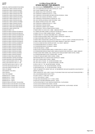 12:59 PM
08/01/14

L.A. Micro Group (UK) Ltd

STOCK REPORT FOR WEBSITE

CARDS:DELL:GRAPHICS:WORKSTATION:YMYKM

8 January 2014
DELL NVIDIA QUADRO 5000 GRAPHICS CARD - FULL HEIGHT - YMYKM

2

STORAGE:DELL:ARRAY:CONTROLLER:5CT6D

DELL H710 512MB 6GB/S MINI MONO RAID CONTROLLER - 5CT6D

15

STORAGE:DELL:ARRAY:CONTROLLER:8G021

DELL PV220S TERMINATOR CARD - 8G021

1

STORAGE:DELL:ARRAY:CONTROLLER:CM669

DELL MD3000I ISCSI 2-PORT CONTROLLER - CM669

2

STORAGE:DELL:ARRAY:CONTROLLER:GY794

DELL POWERVAULT MD3000 SAS SATA CTL - GY794

3

STORAGE:DELL:ARRAY:CONTROLLER:HN240

DELL POWERVAULT MD1000 3GBPS SAS EMM CONTROLLER MODULE - HN240

2

STORAGE:DELL:ARRAY:CONTROLLER:HVCWY

DELL PERC E H810 1GB NVD LOW PROFILE - HVCWY

2

STORAGE:DELL:ARRAY:CONTROLLER:JT517

DELL POWERVAULT MD1000 SAS/SATA CONTROLLER - JT517

4

STORAGE:DELL:ARRAY:CONTROLLER:UJ924

DELL CMC CONTROLLER MODULE CARD FOR M1000E - UJ924

11

STORAGE:DELL:ARRAY:CONTROLLER:WR862

DELL MD3000 CONTROLLER DUAL PORT - WR862

4

STORAGE:DELL:ARRAY:CONTROLLER:XR277

DELL POWERVAULT MD3000 SAS SATA CTL - XR277

2

STORAGE:DELL:ARRAY:ENCLOSURE:MD1000

DELL POWERVAULT MD1000 CHASSIS

1

STORAGE:DELL:ARRAY:ENCLOSURE:MD3000

DELL POWERVAULT MD3000 15 BAY CHASSIS

1

STORAGE:DELL:ARRAY:SERVER:775N

DELL POWERVAULT 775N 2U STORAGE SERVER CHASSIS

1

STORAGE:HP:ARRAY:*:431

HP SMART ARRAY 431 91GB U3 SCSI - 256MB - 128MB NEW SEALED

3

STORAGE:HP:ARRAY:CONTROLLER:229206-001

HP / COMPAQ 2GB FIBRE CHANNEL I/O MODULES FOR MSA1000 - 229206-001 - 411045-001

2

STORAGE:HP:ARRAY:CONTROLLER:332616-001

HP AA987A 70-41214-01 FIBRE CHANNEL MODULE - 361260-001

1

STORAGE:HP:ARRAY:CONTROLLER:462830-B21R

HP SMART ARRAY P411 SAS RAID CARD 256MB CACHE - 462830-B21R

1

STORAGE:HP:ARRAY:CONTROLLER:592261-001

HP P2000 G3 MODULAR SMART ARRAY FIBER CHANNEL CONTROLLER - 592261-001

2

STORAGE:HP:ARRAY:CONTROLLER:592267-001

HP P2000 G3 MSA 595W POWER SUPPLY - 592267-001

2

STORAGE:HP:ARRAY:CONTROLLER:631671-B21

HP SMART ARRAY P420/2GB FBWC CONTROLLER (PORTS INT: 2 - RAID 0/1/1+0/5/5+0 - OPTIONAL 6/6+0) 631671-B21

5

STORAGE:HP:ARRAY:CONTROLLER:670026-001

HP SMART ARRAY P220I RAID CONTROLLER WITH BBWC (660092-001 / 654873-002) - 670026-001

18

STORAGE:HP:ARRAY:CONTROLLER:689576-001

HP LSI 9212-4I 6GB/S SAS RAID CONTROLLER CARD - FULL HEIGHT - 689576-001

1

STORAGE:HP:ARRAY:CONTROLLER:AD623C

HP STORAGEWORKS M5314C IO-A MODULE - AD623C

1

STORAGE:HP:ARRAY:CONTROLLER:AD624C

HP STORAGEWORKS M5314C IO-B MODULE - AD624C

1

STORAGE:HP:ARRAY:CONTROLLER:AD625B

HP M5314B EMU MODULE - AD625B

2

STORAGE:HP:ARRAY:CONTROLLER:AJ805A

HP MSA 2312SA DC MODULAR SMART ARRAY 2* POWER SUPPLYS - RACK KIT - AJ805A

1

STORAGE:HP:ARRAY:CONTROLLER:AJ808A

HP STORAGEWORKS MODULAR SMART ARRAY 2300SA G2 SAS/SATA RAID CONTROLLER - AJ808A / 490094-001

2

STORAGE:HP:ARRAY:CONTROLLER:AP846A

HP P2000 G3 MSA FIBRE CHANNEL DUAL CONTROLLER SFF MODULAR SMART ARRAY SYSTEM - AP846A

1

STORAGE:HP:ARRAY:CONTROLLER:MSA70

HP STORAGEWORKS MSA70 25 BAY STORAGE ARRAY - REFURB

1

STORAGE:HP:ARRAY:ENCLOSURE:AP839A

HP P2000 SFF MODULAR SMART ARRAY CHASSIS - AP839A

1

STORAGE:IBM:ARRAY:CONTROLLER:46C8929

IBM SERVERAID M5014 PCI-E SAS/SATA RAID CONTROLLER - 46C8929

1

STORAGE:IBM:ARRAY:ENCLOSURE:36R6545

IBM 12 BAY STORAGE ARRAY CHASSIS - 36R6545

1

TIN:DELL:NEW:BLADE:M610 2 BAY 2.5" - NEW

DELL M610 2 BAY 2.5" BLADE - TIN - (NO MOTHER BOARD) - NEW

1

TIN:DELL:REF:BLADE:M710 4 BAY 2.5" - REF

DELL M710 4 BAY 2.5" BLADE - TIN - (NO MOTHER BOARD) - REFURB

1

TIN:HP:REF:RACK:DL180 G6 12 BAY 3.5" - REF

DL180 G6 12 BAY 3.5" - TIN - (NO MOTHER BOARD) - REFURB

2

TIN:HP:REF:RACK:ML350 G6 8 BAY 2.5" - REF

HP ML350 G6 8 BAY 2.5" - TIN - (NO MOTHER BOARD) - REFURB

1

TIN:HP:REF:WORKSTATION:Z800 - REF

HP Z800 WORKSTATION - TIN - (NO MOTHER BOARD) - REFURB

1

TRAYS:1D7-4956-82F

TRAY#: 1D7-4956-82FTYPE: (SOCKET 1567) LGA - 49.1X56.4MMTEMP: 60CCOLOR: BLUEMATRIX: 2X4=8 POCKETS PER TRAY110

TRAYS:MEMORY TRAY 50PCS

MEMORY TRAY 50PCS

TRAYS:T0810016

TRAY#: T0810016TYPE: (INTEL CORE I7 LGA2011) FCLGA 45X52.5" MM COLOR: BLACK INJECTION MOLDEDTEMP: 150CMATRIX: 2X5=10 POCKE
280

TRAYS:TRAY 5500/5600

INTEL XEON 5500/5600 SERIES PLASTIC TRAYS.

WARRANTIES:HP:*:*:U4497E

HP DL360 3 YEAR 24 * 7 CARE PACK - U4497E

4

WARRANTIES:HP:*:*:U4544E

HP 3Y 4H 13X5 DL38X HW - U4544E

6

WARRANTIES:HP:*:*:U4545E

HP CARE PACK 4HR RESPONSE 24 X 7 ? 3 YEAR - U4545E

2

WARRANTIES:HP:*:*:UA021E

HP ML350 G6 5 YEAR NBD HARDWARE SUPPORT - UA021E

1

WORKSTATIONS:FUJITSU:NEW:*:CELSIUS R920

FUJITSU CELSIUS R920 3.5" 4 BAY GRAPHICS WORKSTATION - FUJITSU BOXED

1

WORKSTATIONS:FUJITSU:REFURB:*:CELSIUS R550

FUJITSU CELSIUS WORKSTATION CHASSIS - REFURB

5

WORKSTATIONS:FUJITSU:REFURB:*:CELSIUS R570

FUJITSU CELSIUS R570 3.5" INTERNAL 4 BAY GRAPHICS WORKSTATION - FUJITSU BOXED - REFURB

2

WORKSTATIONS:FUJITSU:REFURB:*:CELSIUS R670

FUJITSU CELSIUS R670 WORKSTATION CHASSIS - REFURB

2

100

320

Page 37 of 37

 