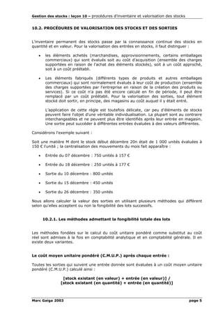 Gestion des stocks : leçon 10 – procédures d’inventaire et valorisation des stocks
Marc Gaiga 2003 page 5
10.2. PROCÉDURES...