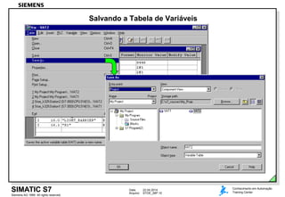 Data: 22.04.2014
Arquivo: STOE_06P.10
Siemens AG 1999. All rights reserved.
Conhecimento em Automação
Training CenterSIMATIC S7
Salvando a Tabela de Variáveis
 